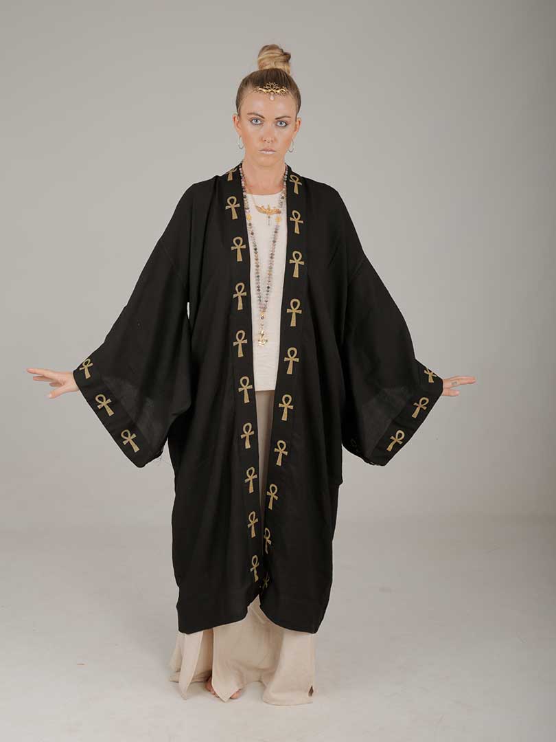 Horus Mystic Ankh Kimono black linen