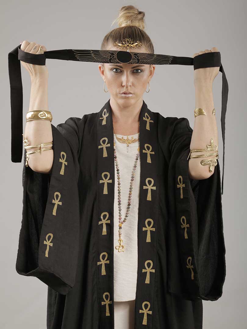 Horus Mystic Ankh Kimono black linen