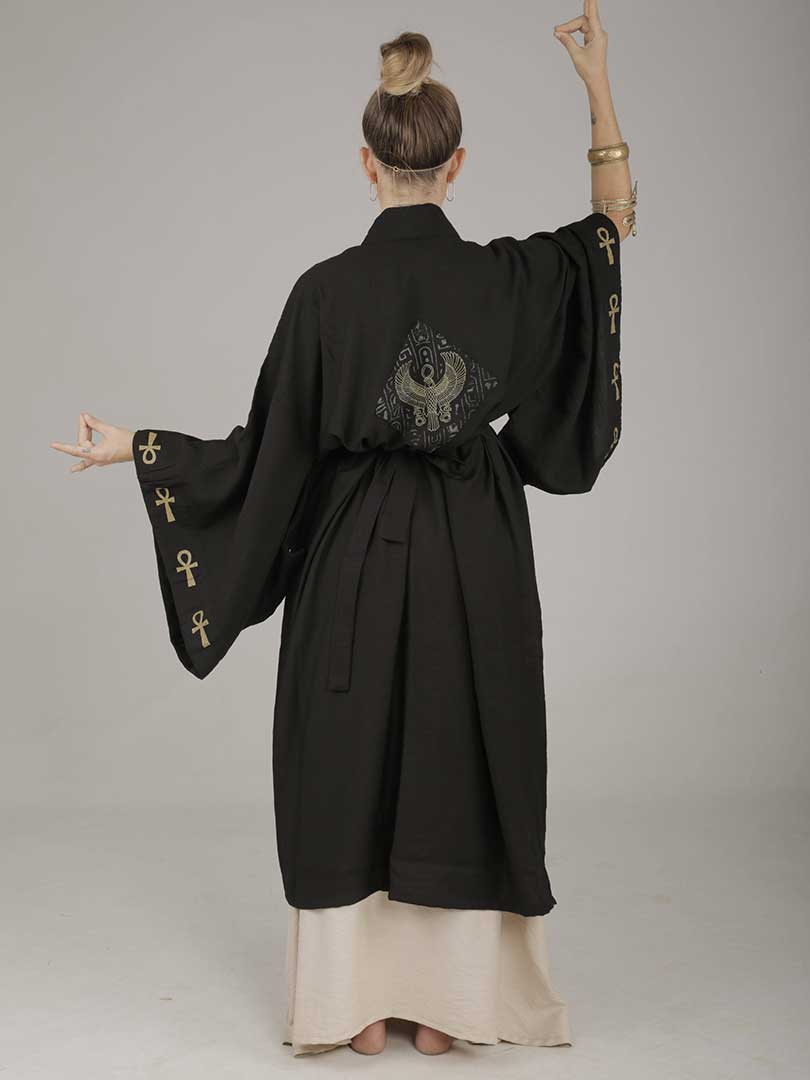 Horus Mystic Ankh Kimono black linen