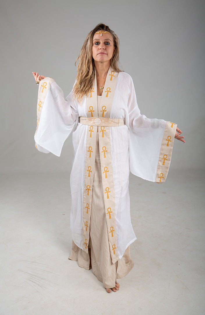 Isis Circle of Light Mystic Ankh Kimono white cotton