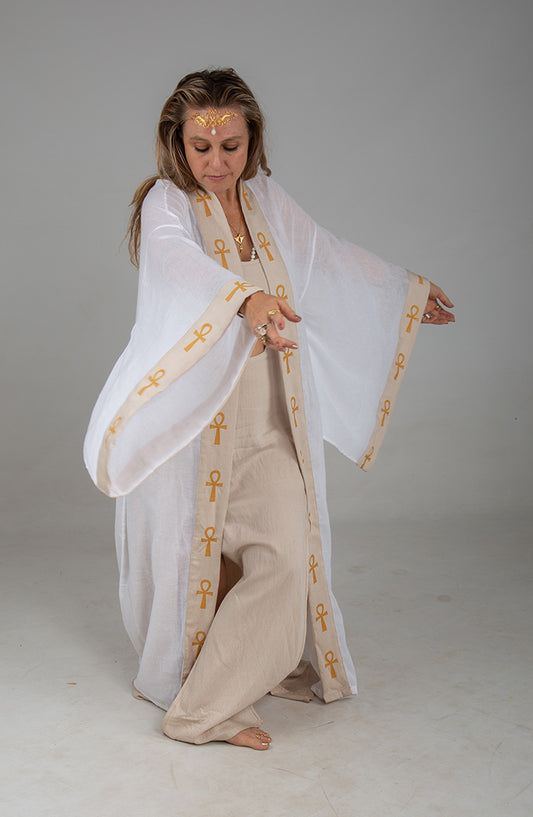 Isis Circle of Light Mystic Ankh Kimono white cotton