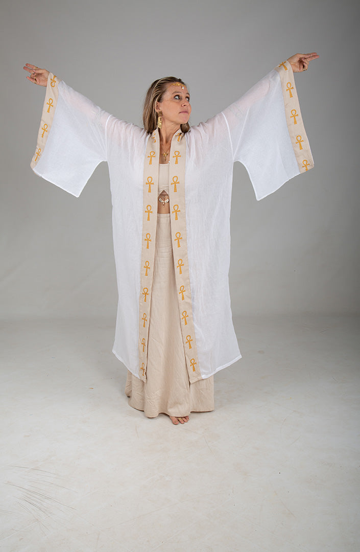 Isis Circle of Light Mystic Ankh Kimono white cotton