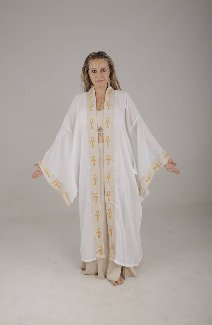 Isis Circle of Light Mystic Ankh Kimono white cotton