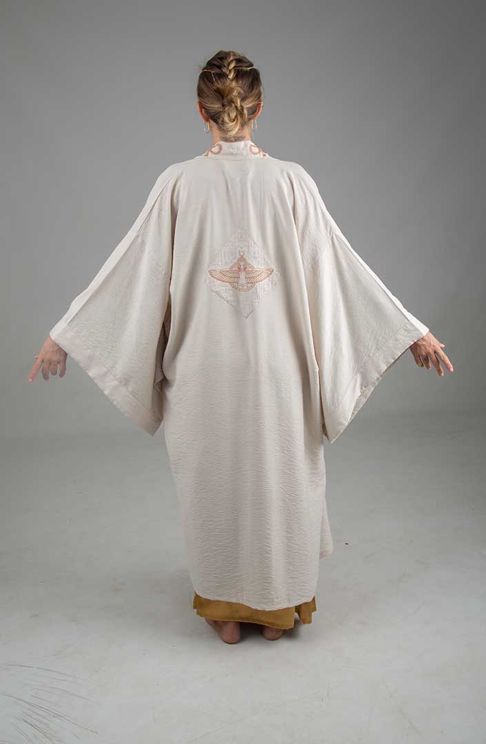 Isis Circle of Light Mystic Ankh front Kimono light sand linen
