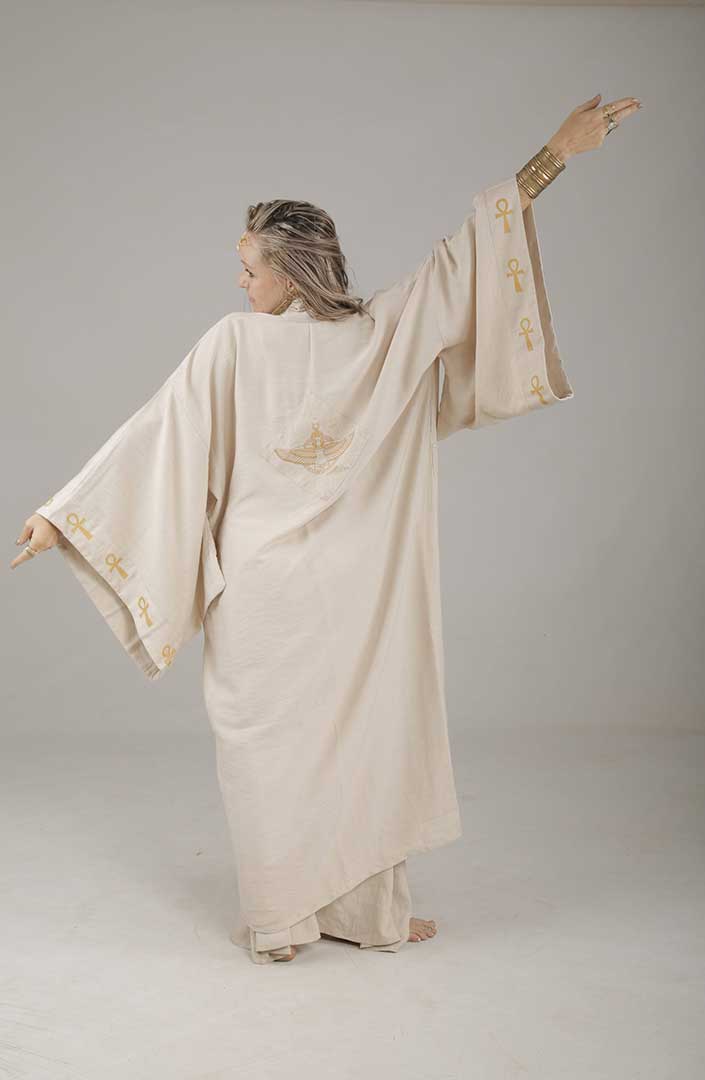 Isis Circle of Light Mystic Ankh Kimono sand linen