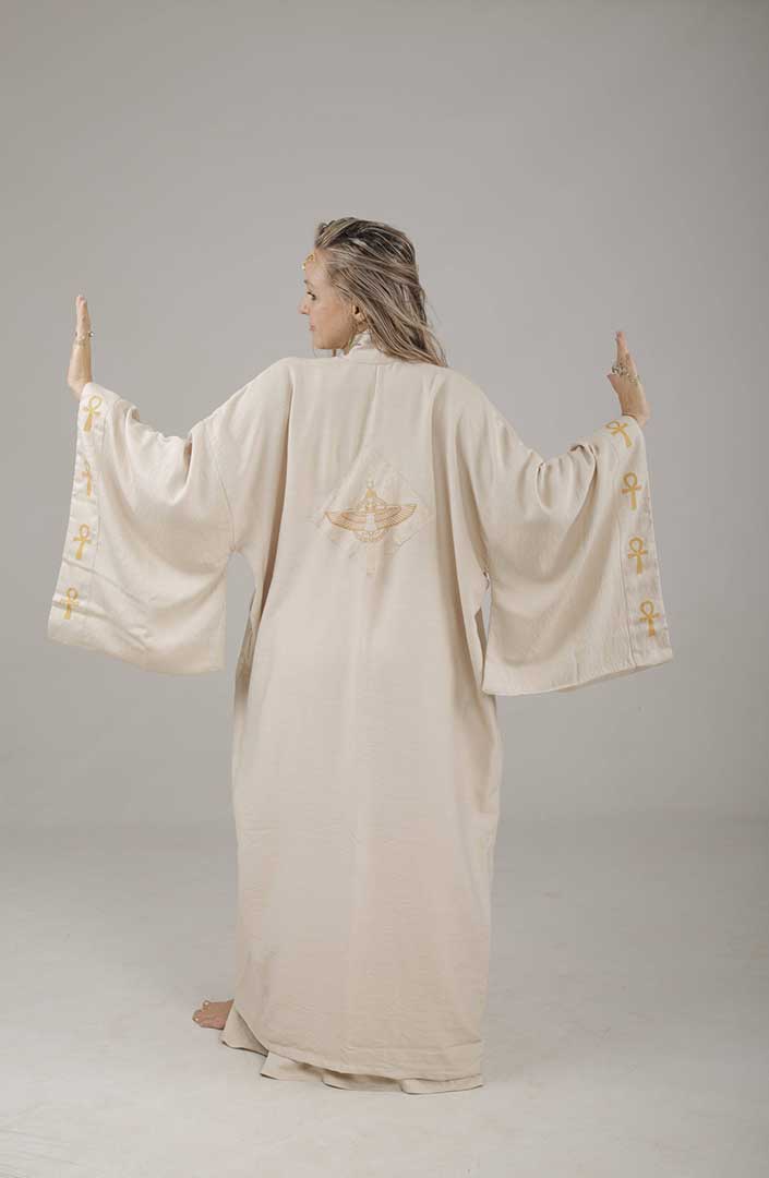 Isis Circle of Light Mystic Ankh Kimono sand linen