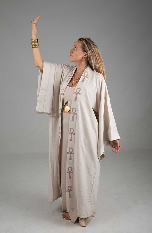 Key of Life Mystic Ankh front Kimono sand linen