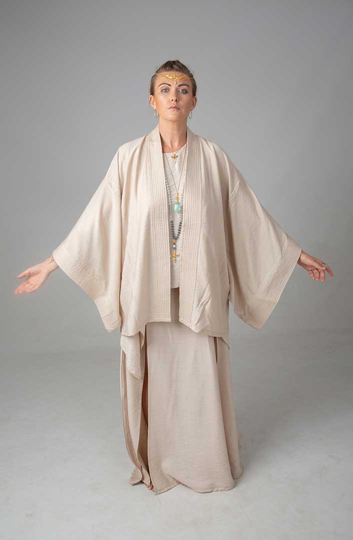 Lotus Priestess Gold Ninja Kimono light sand linen