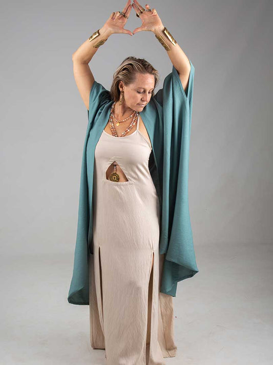 Hathor lotus Robe of Alchemy teal blue linen