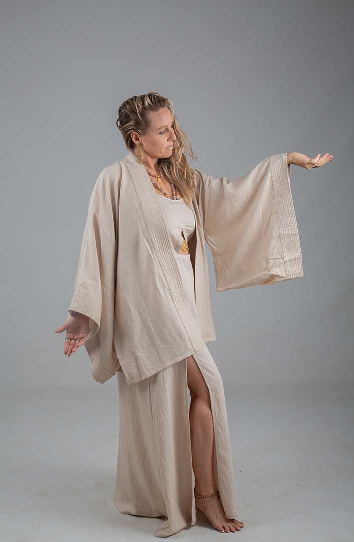 Lotus Priestess Kimono light sand linen